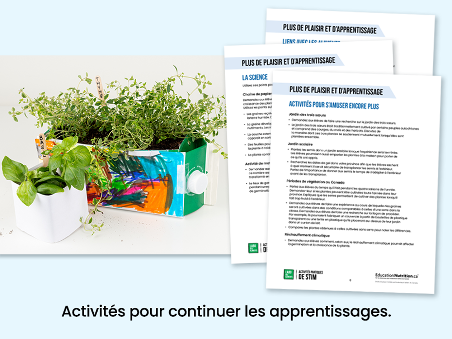 Carton de lait avec des herbes qui poussent - activités pour continuer les apprentissages - Programme Le labo des aliments - STIM