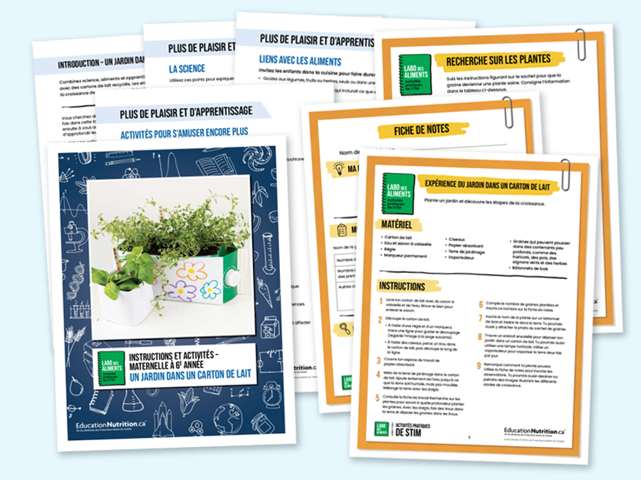 Jardin dans un carton de lait  - Programme Le labo des aliments - Instructions et activités maternelle à 6e année - STIM