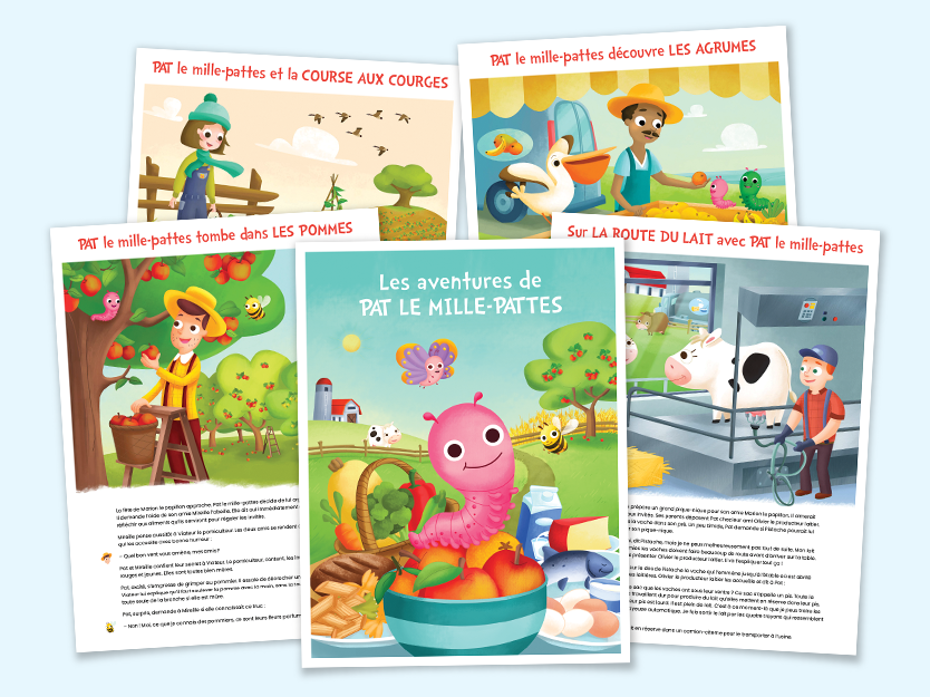 Les aventures de Pat le mille-pattes - image avec les 4 couvertures des histoires courtes