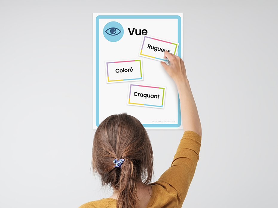 enfant qui écrit sur une affiche sur le mur