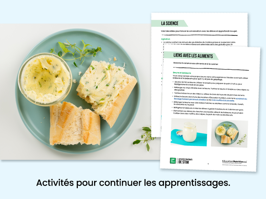 Beurre sur du pain dans une assisette - activités pour continuer les apprentissages - Programme Le labo des aliments - STIM